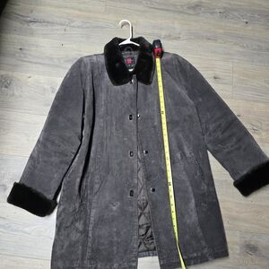 Gallery Gray Suede Coat with Black Fur Trim